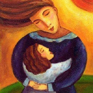 woman hugging child